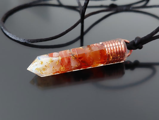 Orgonite orgone pendant necklace, Carnelian, Sardonyx, Moonstone, 24k gold, healing Alchemy amulet, Reiki crystals