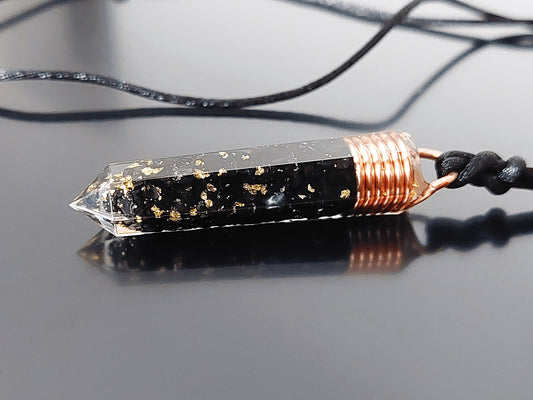 Orgonite orgone pendant necklace, noble Elite Shungite, Black tourmaline, 24k gold, copper, EMF 5G protection