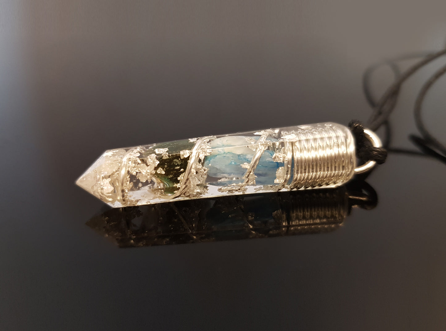 Moldavite Orgonite orgone Pendant - EMF Protection Necklace - Herkimer, Diamond, Kyanite, silver, Reiki crystal chakra healing