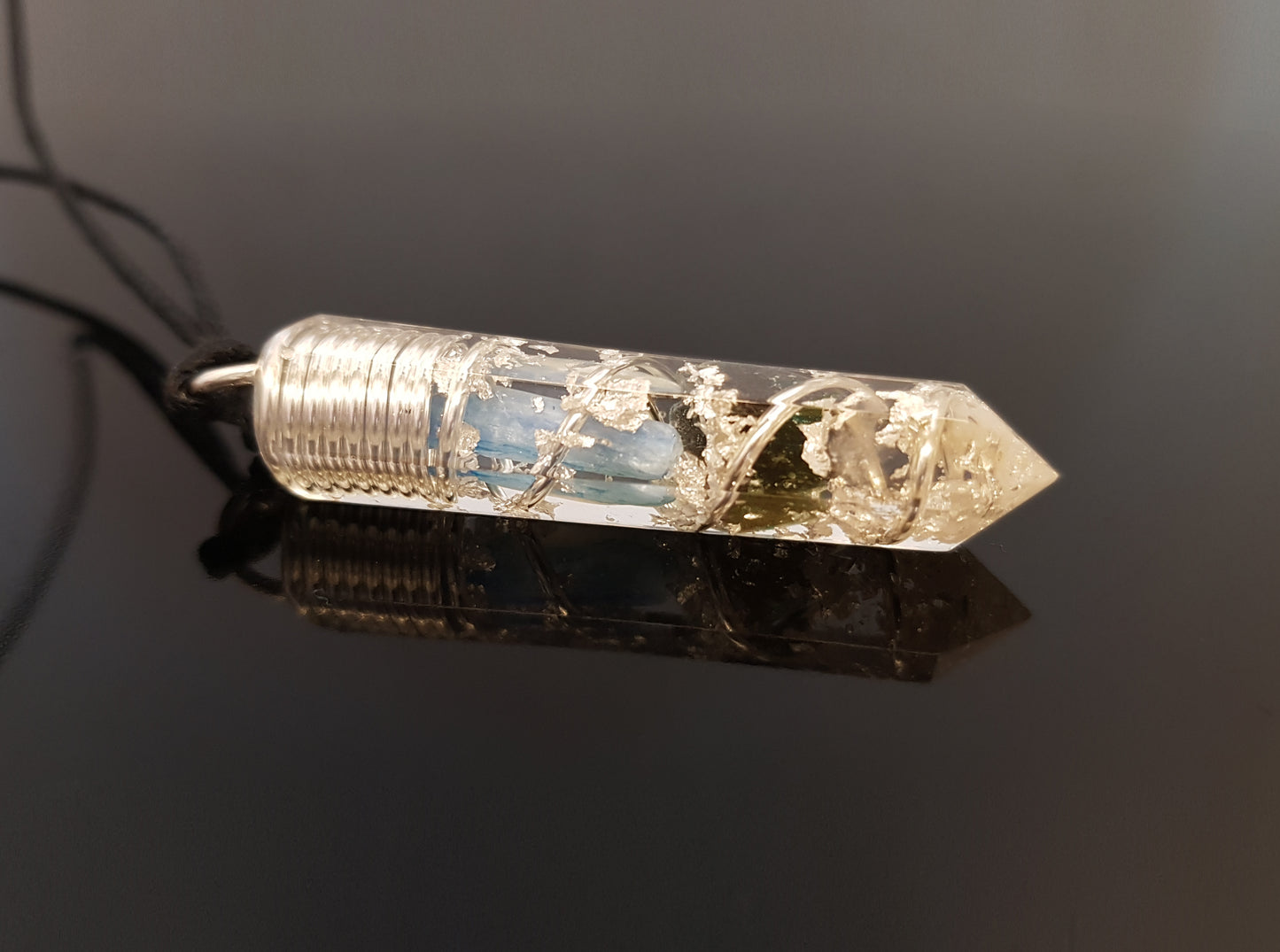 Moldavite Orgonite orgone Pendant - EMF Protection Necklace - Herkimer, Diamond, Kyanite, silver, Reiki crystal chakra healing